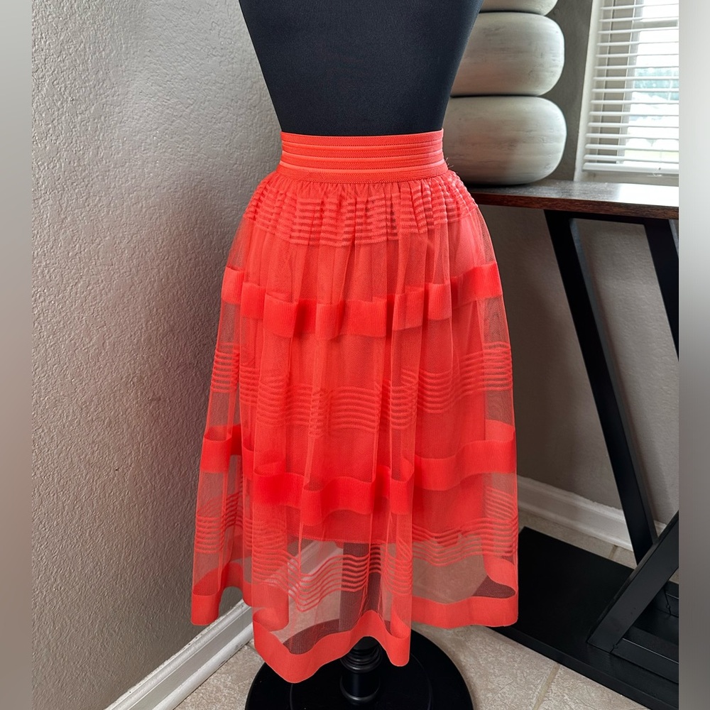 Elegant Red Sheer Midi Skirt